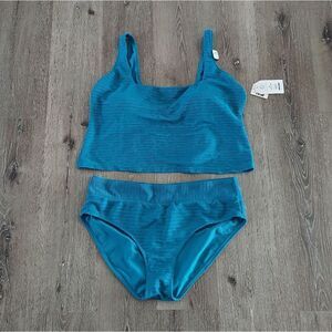 Time and Tru Ribbed Square Neck Tankini & Bikini Bottoms Set 2X (20W-22W)